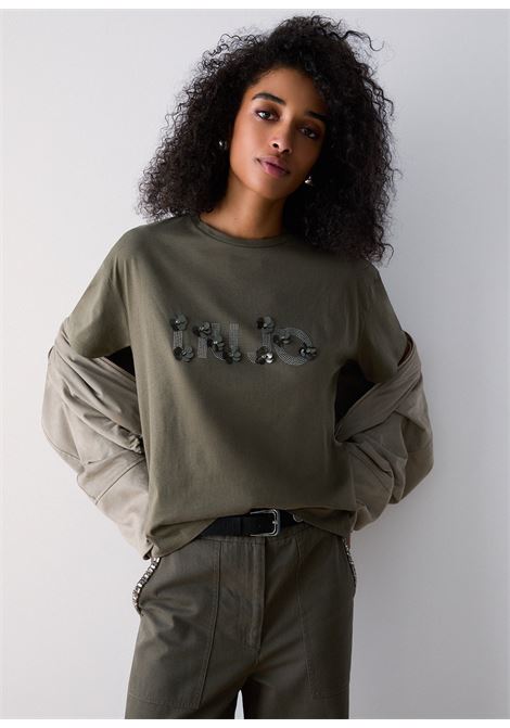 T-shirt con applicazioni gioiello