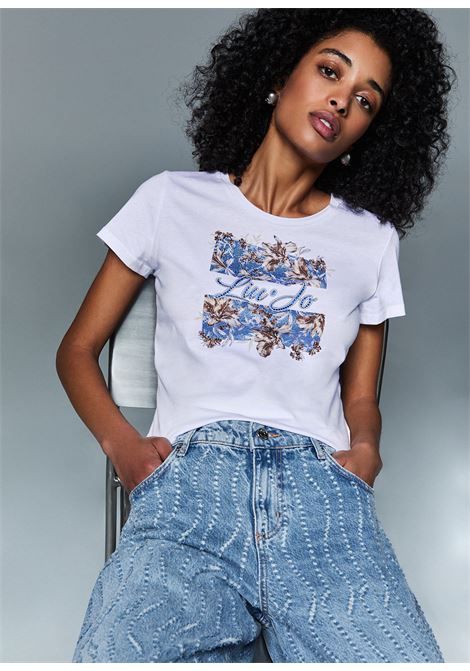 T-shirt con stampa e strass LIUJO | WA6493JS923P9600