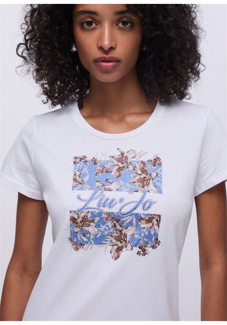 T-shirt con stampa e strass LIUJO | WA6493JS923P9600