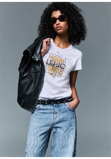 T-shirt con stampa e strass LIUJO | WA6493JS923P9604