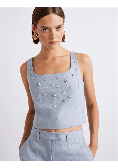 Top in lino e viscosa stretch - AZZURRO MARELLA | MLLEMMA003