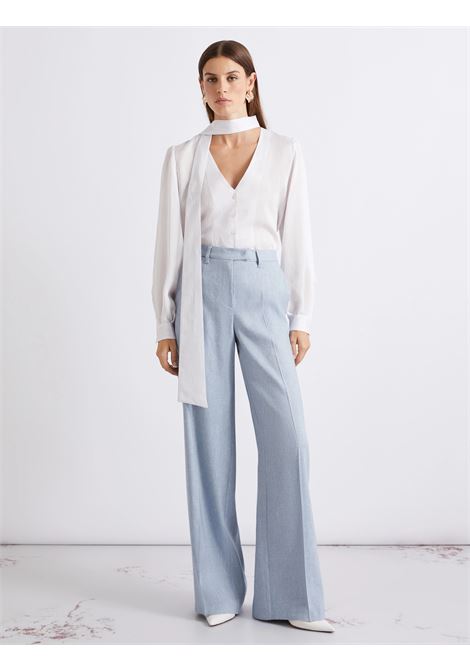 Pantalone palazzo in chevron di lino e viscosa Azzurro MARELLA | MLLODINO003