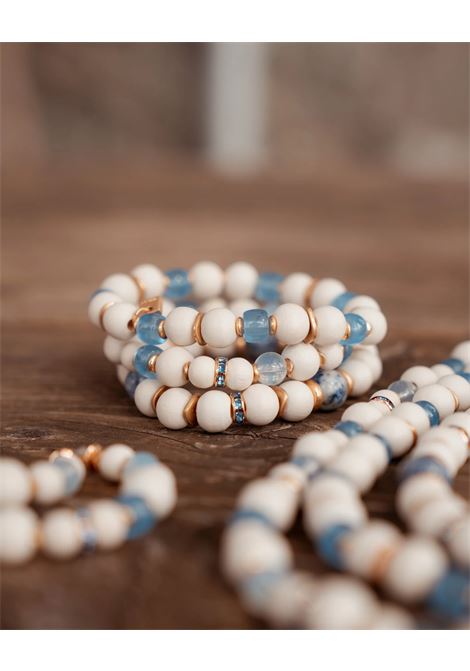 SET BRACCIALI IN LEGNO E PIETRE BIANCO BLU